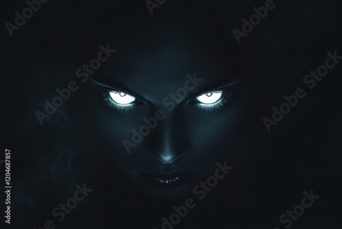 Glowing Eyes Emerge From Darkness A Mysterious Face photo