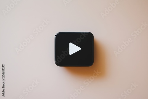 Close-up of a modern black play button icon on a neutral background