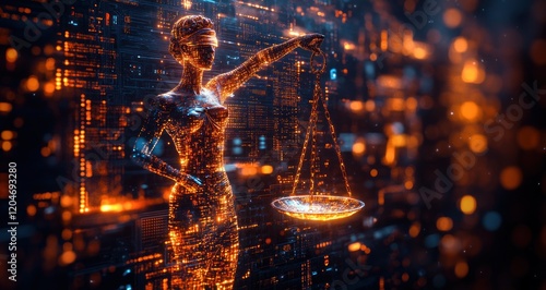 Futuristic Courtroom Justice Hologram Digital Legal Icons Law Professional Interaction