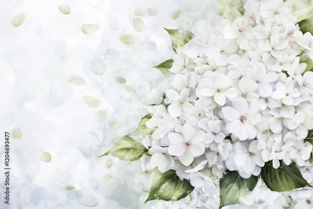 Tree vector white Hydrangea flowers and Apple blossom with flying petals in watercolor style for 8 March, wedding, Valentine's Day, Mother's Day, sales and other seasonal events. Tree vector white Hydrangea flowers and Apple blossom with flying petals in watercolor style for 8 March, wedding, Valentine's Day, Mother's Day, sales and other seasonal events.