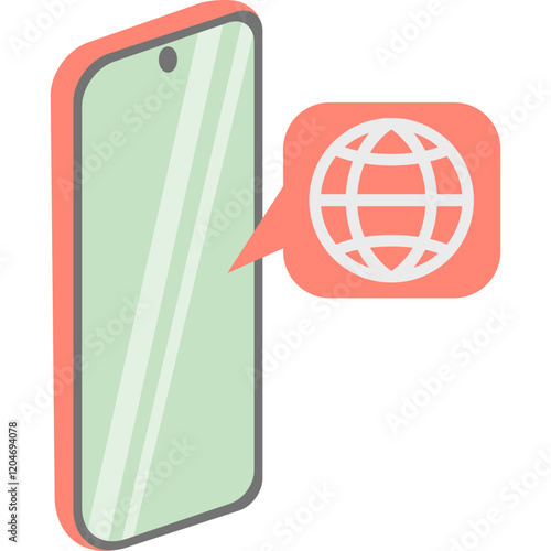 internet pink smart phone icon vector