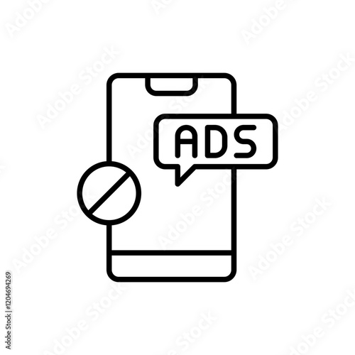 Ad blocker app outline icons, accounting minimalist vector illustration ,simple transparent graphic element .Isolated on white background