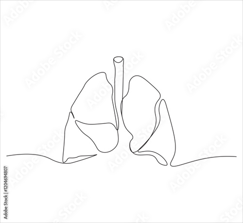 One continuous line drawing of lungs . single line lung concept.  illustration of human body organ. editable outline