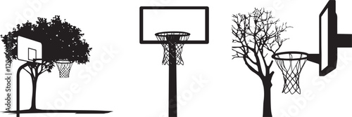 Silhouette of a basketball hoop with a net in a city park vector silhouette