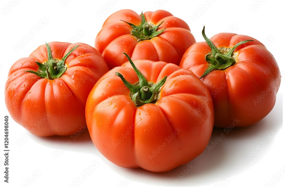 Four ripe red tomatoes arranged together on white background Four ripe red tomatoes arranged together on white background