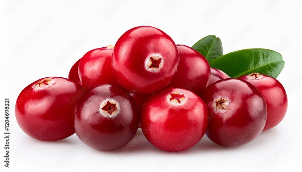 Obraz premium A pile of vibrant red cranberries with fresh green leaves.