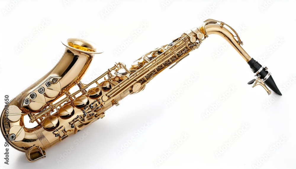 Naklejka premium Golden alto saxophone on white background.