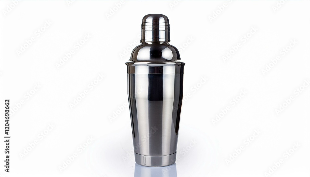 Sleek metallic cocktail shaker on white background. Sleek metallic cocktail shaker on white background.