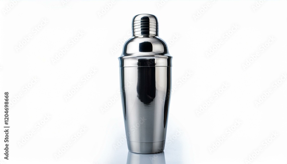 Sleek metallic cocktail shaker on white background. Sleek metallic cocktail shaker on white background.