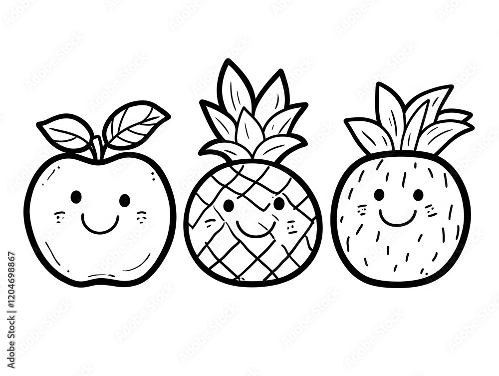 Fototapeta premium Happy Apple and Two Smiling Pineapples