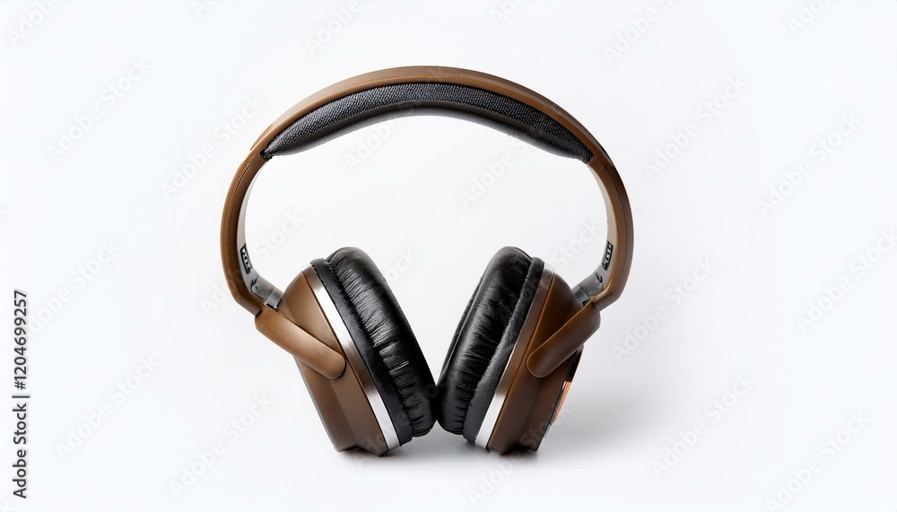 Fototapeta premium Brown over-ear headphones on white background.