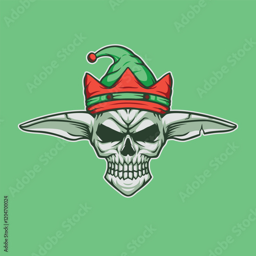 An elf skull with long ears wearing a hat