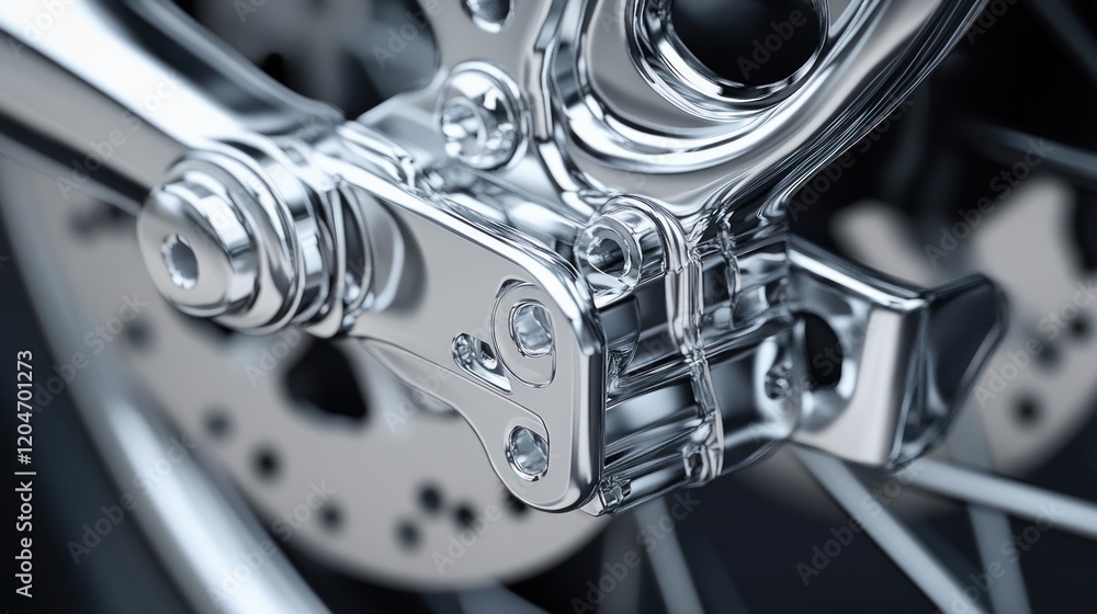 Close-up of a Polished Chrome Motorcycle Brake System Close-up of a Polished Chrome Motorcycle Brake System