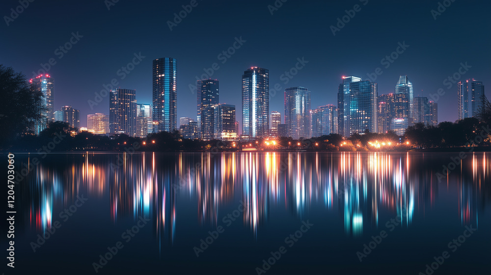 Fototapeta premium minimalist abstract city skyline at night,