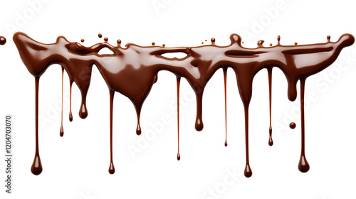 Dripping chocolate isolated on transparent white background, clipping path, Png.