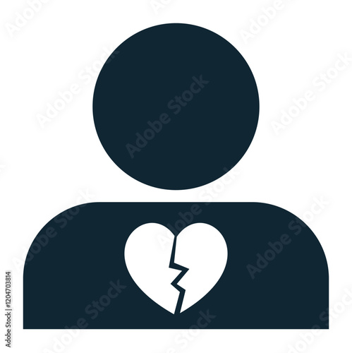 Broken heart icon vector symbolizing heartbreak, sadness, or emotional pain. Perfect for themes of love loss, breakups relationships, grief and emotions.