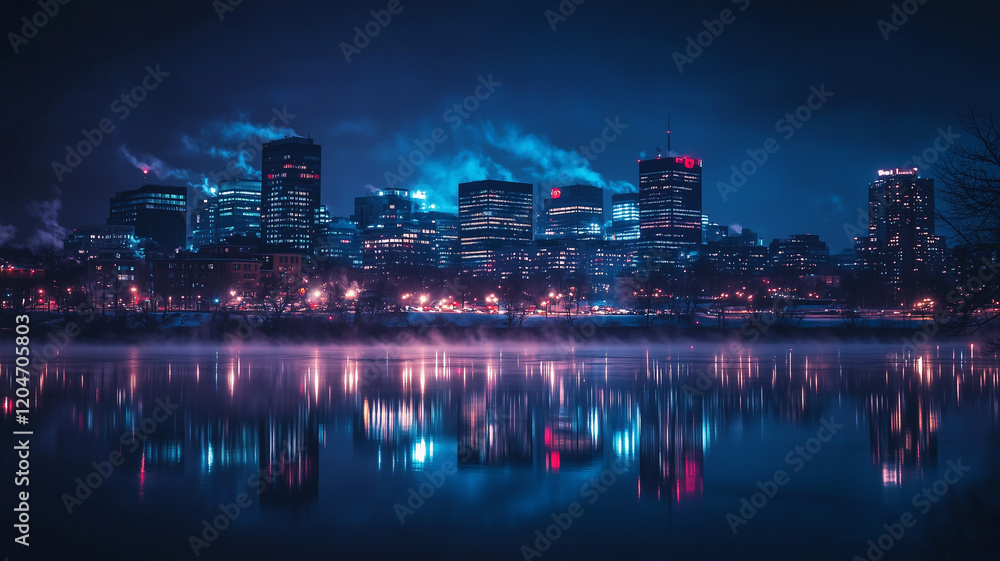 modern city at night with illuminated skyscrapers, quiet streets, and stars above, creating a peaceful urban atmosphere, modern city at night with illuminated skyscrapers, quiet streets, and stars above, creating a peaceful urban atmosphere,