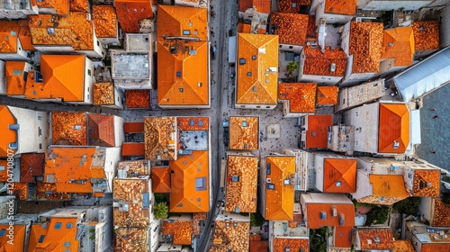 Aerial view of orange tiled roofs in a European city. photo