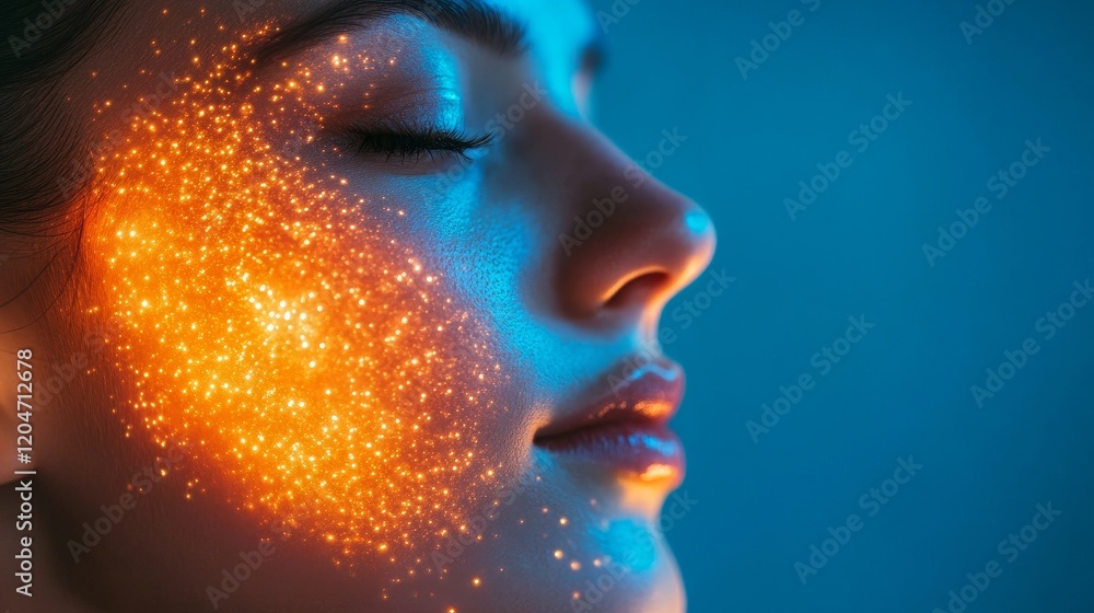 Obraz premium Radiant Woman, Glowing Skin, Cosmic Dust Effect