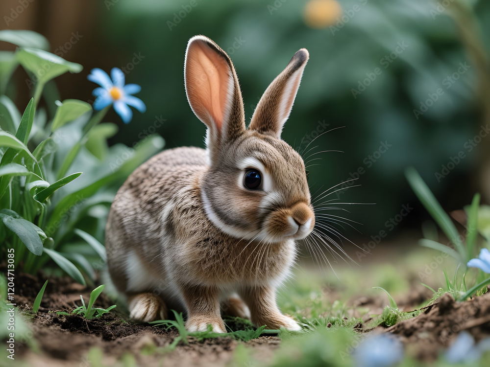 A rabbit in a vibrant garden surrounded by colorful flowers A rabbit in a vibrant garden surrounded by colorful flowers