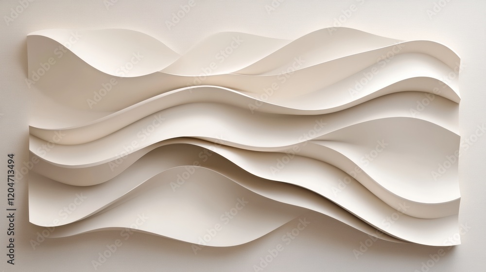 Fototapeta premium White textured wall art featuring flowing wave patterns in a minimalist design. Generative AI