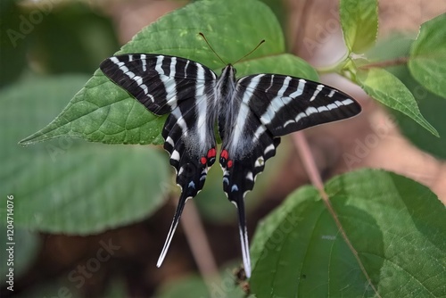 Wallpaper Mural Zebra swallowtail butterfly on a leaf, showcasing detailed wing patterns, suitable for nature and wildlife themes.
 Torontodigital.ca