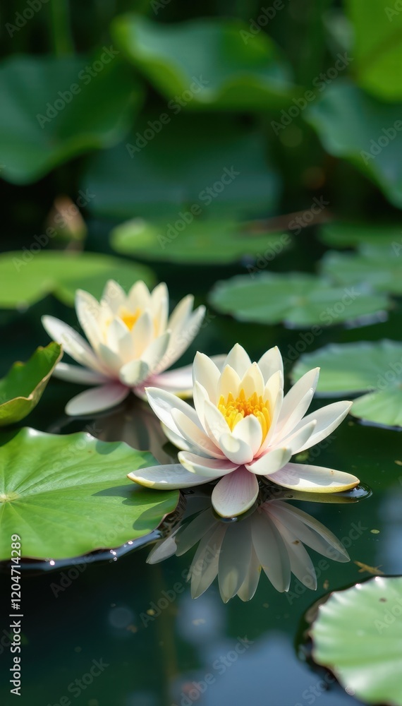 Water lilies on Parnassia palustris in a serene lake scene, peaceful, greenery, flora Water lilies on Parnassia palustris in a serene lake scene, peaceful, greenery, flora