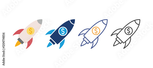 startup icon with 4 different styles. colored, two-color line, two-color glyph,and line. design inspiration for any interface and purpose