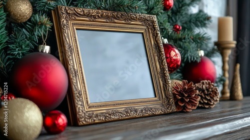 Beautiful, elegant, blank square frame with chrismat motiv in very vivid colors.  photo