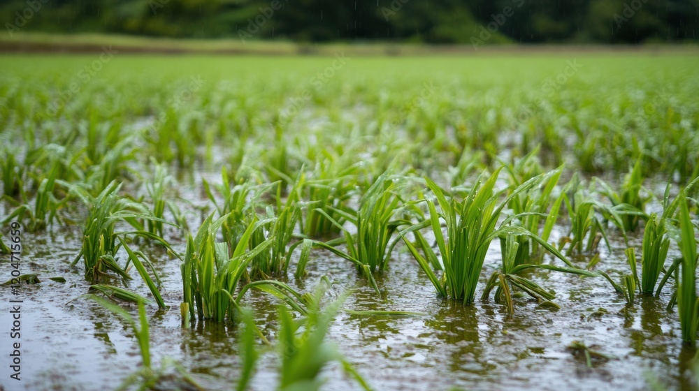 Obraz premium Flooded Rice Paddy Field After Rain