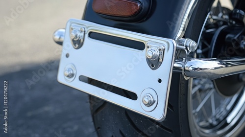 Close-up of a Chrome Motorcycle License Plate Bracket photo