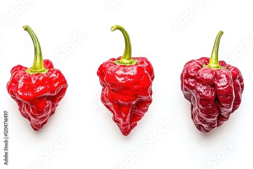 Carolina Reaper the spiciest Capsicum chinense whole ripe pod against a white backdrop Extremely hot pepper photo