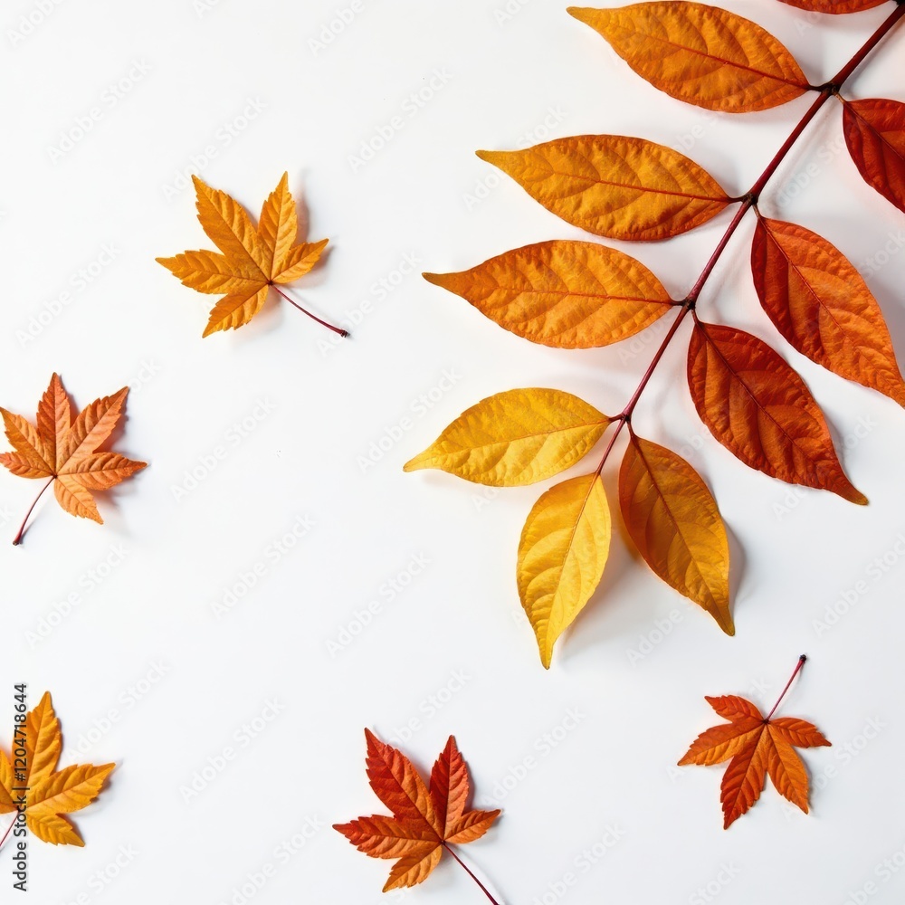 Naklejka premium Padauk tree leaves scattered on white background, padauk tree leaves, nature, tree leaves