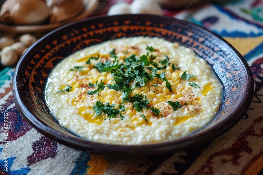 Classic Moldavian polenta on a ceramic dish Classic Moldavian polenta on a ceramic dish