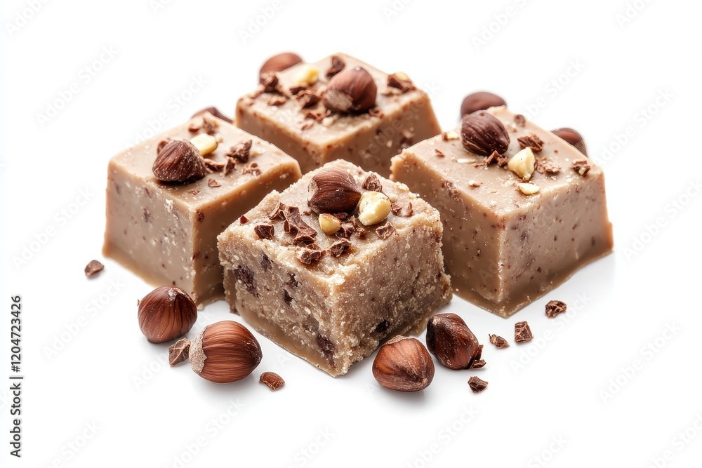 Delicious halva with chocolate and hazelnuts on a white background Delicious halva with chocolate and hazelnuts on a white background