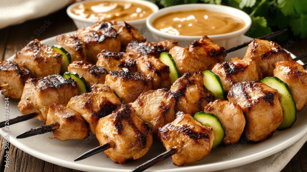 Delicious Grilled Chicken Satay with Peanut Sauce Delicious Grilled Chicken Satay with Peanut Sauce