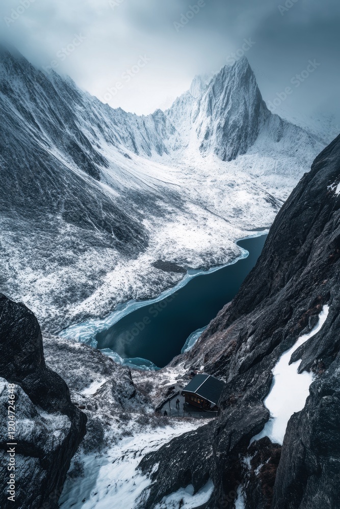 Obraz premium Majestic winter landscape scenery wallpaper with snow mountain forest