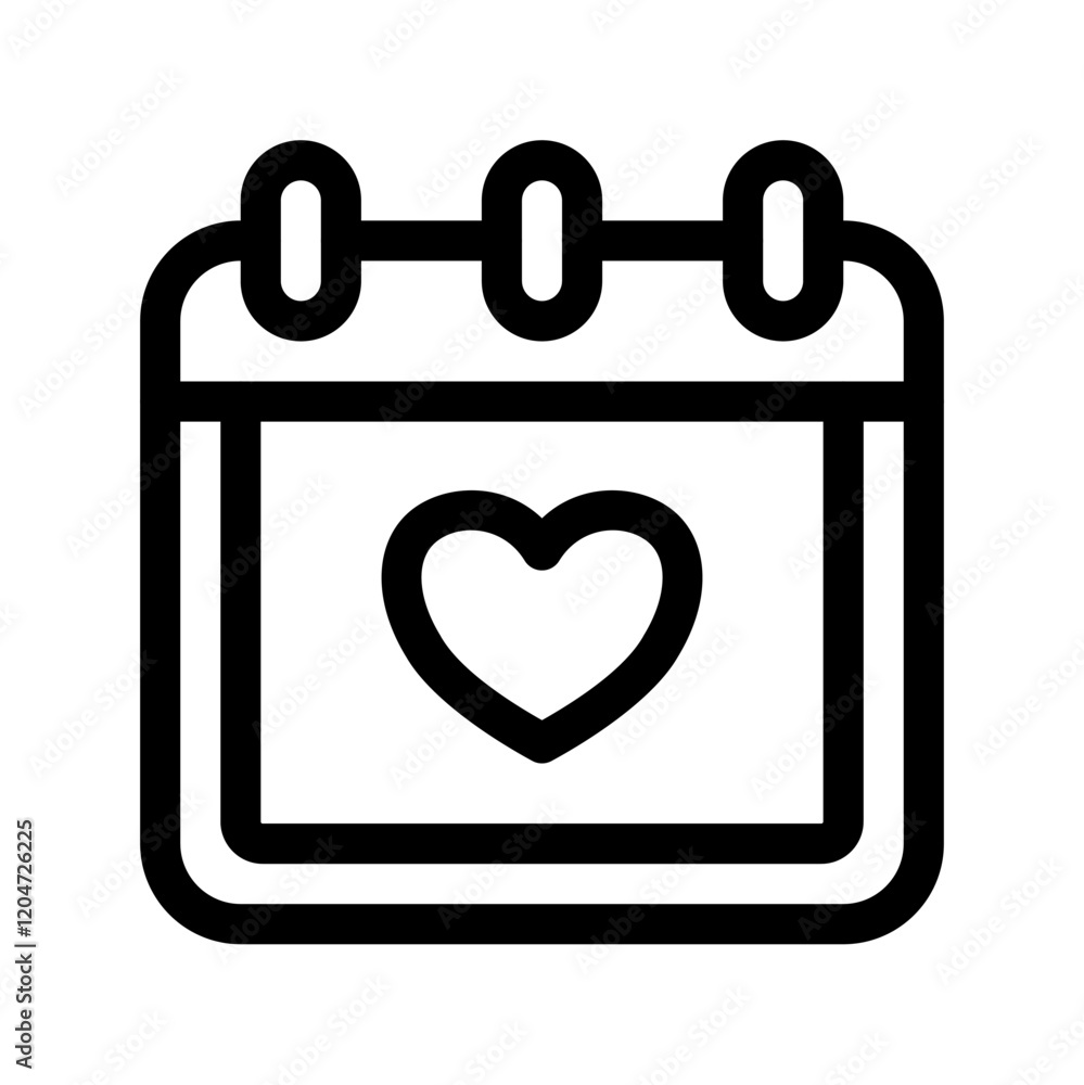 ICON - Black calendar design with heart for a special date. Suitable for romantic events, anniversaries, and Valentines Day marketing materials. ICON - Black calendar design with heart for a special date. Suitable for romantic events, anniversaries, and Valentines Day marketing materials.