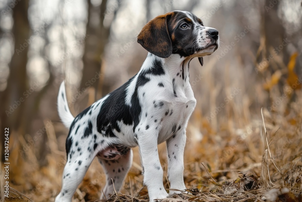 Forest hunting pup Springtime Adorable cheerful dog portrait outdoors Forest hunting pup Springtime Adorable cheerful dog portrait outdoors