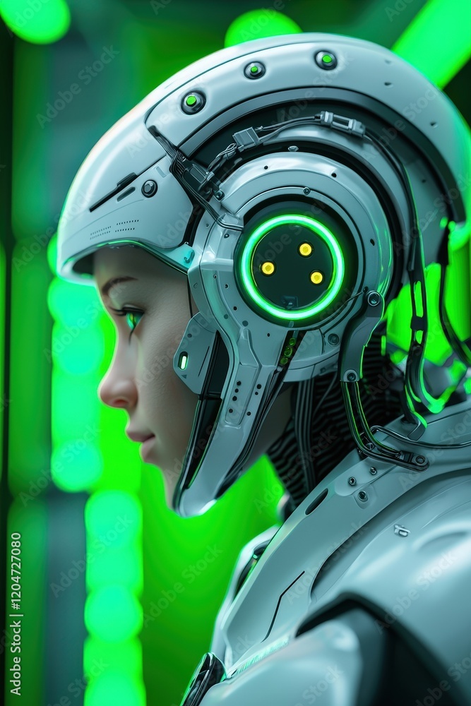 Fototapeta premium Futuristic Robot with Neon Green Accents