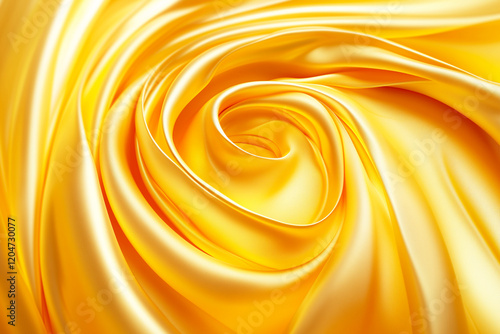 Soft light orange shiny silk fabric folds spirally folded abstract background with wavy pattern photo