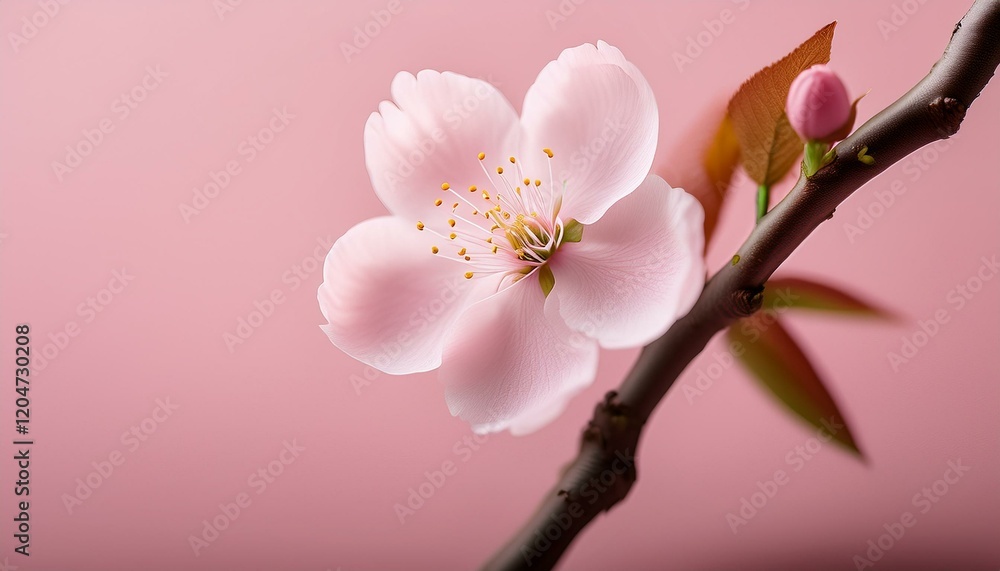 Naklejka premium 淡いピンクに包まれた桜の花一輪、春を感じる穏やかなクローズアップのデザイン 