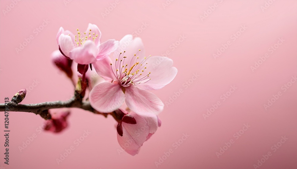 Obraz premium 春の桜が淡いピンクの背景に引き立てられる、シンプルで美しいクローズアップのシーン 