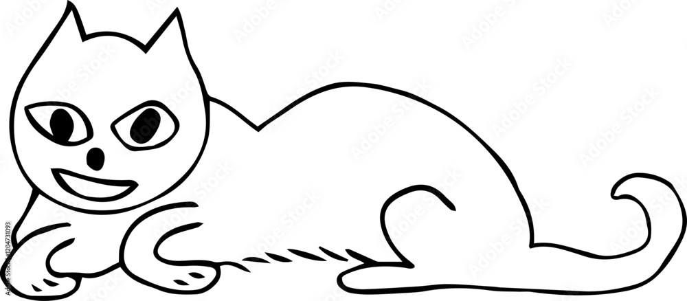 Fototapeta premium smiling cat lies with its paws under itself and looks at the camera
