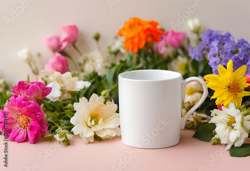 Wallpaper Mural Blank white mug mockup on flower background. Torontodigital.ca