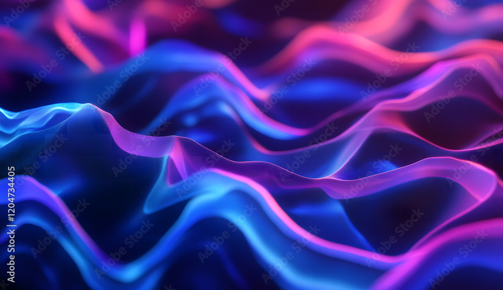 Obraz premium Abstract Neon Light Waves in Blue and Purple on Black Background