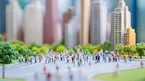 Fototapeta Naklejka Na Ścianę i Meble -  Miniature Cityscape Showing People in a Public Square