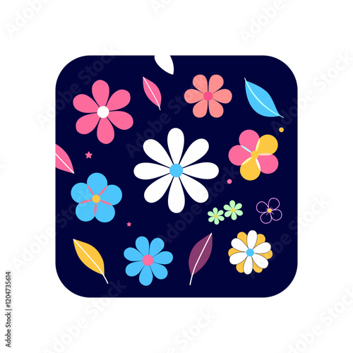 Colorful Floral Pattern with Retro Flowers and Leaves