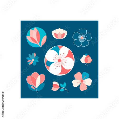 Minimalist Flower Design Elements in Soft Pastel Colors