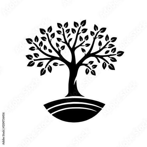 Symbolic Tree of Life: A stylized black and white illustration of a majestic tree rooted firmly in the earth, symbolizing growth, strength, and resilience.